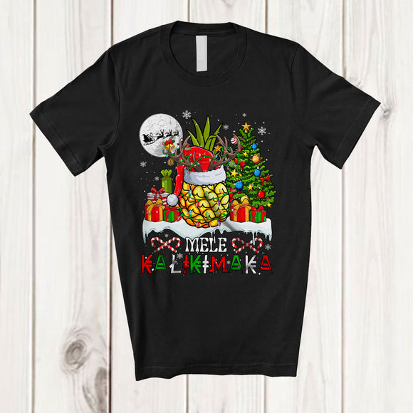 MacnyStore - Mele Kalikimaka; Amusing Christmas Tree Santa Reindeer Pineapple Fruit; Hawaiian Family T-Shirt