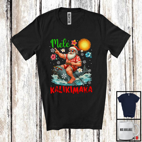 MacnyStore - Mele Kalikimaka; Awesome Christmas Hawaiian Santa Riding Monk Seal; X-mas Family Group T-Shirt