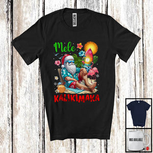 MacnyStore - Mele Kalikimaka; Awesome Christmas Hawaiian Santa Sunglasses Flamingo; X-mas Family T-Shirt