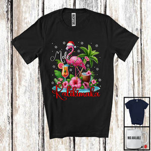 MacnyStore - Mele Kalikimaka; Awesome Christmas Lights Flamingo Santa; Hawaiian Flowers Cocktail Lover T-Shirt