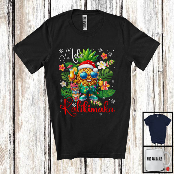 MacnyStore - Mele Kalikimaka; Awesome Christmas Lights Pineapple Santa; Hawaiian Flowers Cocktail Lover T-Shirt