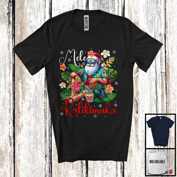 MacnyStore - Mele Kalikimaka; Awesome Christmas Lights Santa; Hawaiian Flowers X-mas Family Group T-Shirt