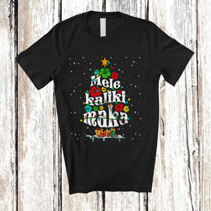 MacnyStore - Mele Kalikimaka; Awesome Christmas Lights Tropical Hibiscus; Hawaii Hawaiian Family T-Shirt