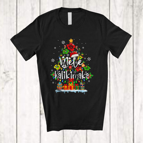 MacnyStore - Mele Kalikimaka; Humorous Christmas Tree Lights Hawaiian Flowers; Matching Family Group T-Shirt