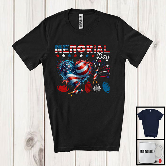 MacnyStore - Memorial Day, Proud Football Patriotic Group, American Flag Football Player Heart Shape T-Shirt