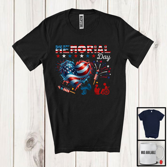 MacnyStore - Memorial Day, Proud Social Worker Patriotic Group, American Flag Social Worker Tools Heart Shape T-Shirt