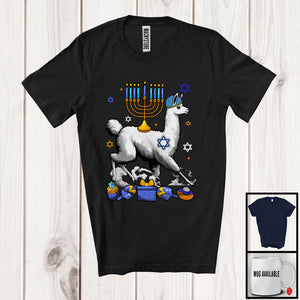 MacnyStore - Menorah On Llama; Humorous Hanukkah Llama Animal Lover; Matching Family Group T-Shirt