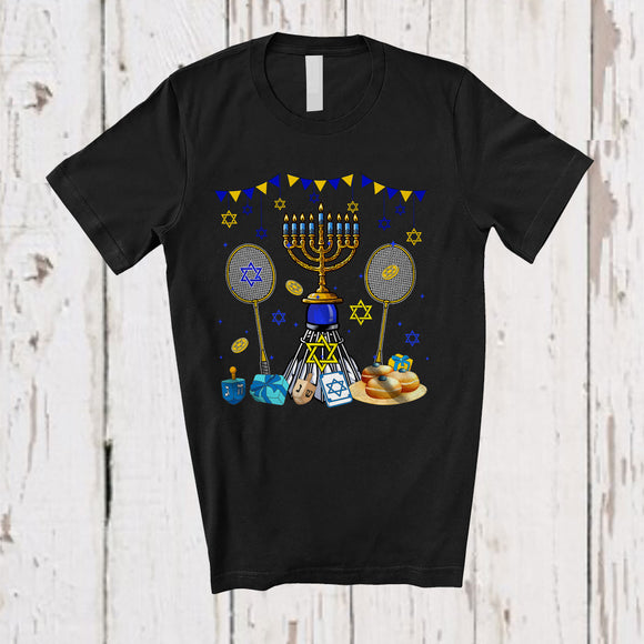 MacnyStore - Menorah With Badminton Racket; Wonderful Hanukkah Family Badminton Player Playing; Sport Team T-Shirt