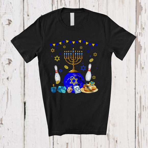 MacnyStore - Menorah With Bowling Equipment; Wonderful Hanukkah Family Bowling Player Playing; Sport Team T-Shirt