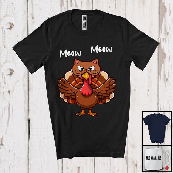 MacnyStore - Meow; Adorable Thanksgiving Cat Cosplay Turkey Fake; Matching Family Friends Group T-Shirt