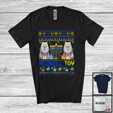 MacnyStore - Meowzel Tov; Adorable Hanukkah Sweater Two Cat Menorah; Chanukah Matching Family Group T-Shirt