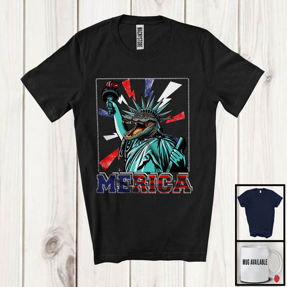 MacnyStore - Merica, Amazing 4th Of July Liberty Alligator, American Flag Alligator Patriotic Animal Lover T-Shirt