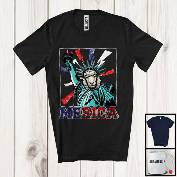 MacnyStore - Merica, Amazing 4th Of July Liberty Sheep, American Flag Sheep Patriotic Animal Lover T-Shirt