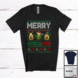 MacnyStore - Merry Avocamas; Amazing Christmas Sweater Three Santa Elf Reindeer Avocado; Vegan T-Shirt