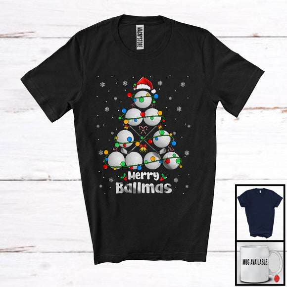 MacnyStore - Merry Ballmas; Awesome Christmas Lights Tree Golf; X-mas Santa Golf Sport Player T-Shirt