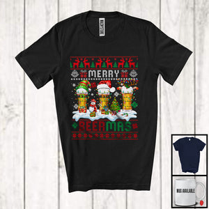 MacnyStore - Merry Beermas, Awesome Christmas Lights Three Beer Glasses, X-mas Sweater Drinking Drunker T-Shirt