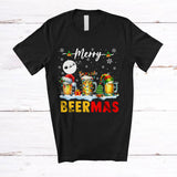 MacnyStore - Merry Beermas; Joyful Christmas Lights Snowing Beer; X-mas Moon Drinking Drunker T-Shirt