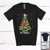 MacnyStore - Merry Bookmas; Awesome Christmas Lights Tree Book; X-mas Teacher Librarian Bookworm T-Shirt