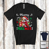 MacnyStore - Merry Bullmas; Adorable Christmas Bulldog Santa; X-mas Ornaments Snowing Around T-Shirt