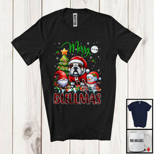 MacnyStore - Merry Bullmas; Amazing Christmas Tree Pajama Santa Bulldog; Plaid Snowman Gnome Group T-Shirt