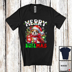 MacnyStore - Merry Bullmas; Joyful Christmas Santa Bulldog With X-mas Lights Ornament; Family Group T-Shirt