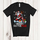 MacnyStore - Merry Catchmas; Fantastic Christmas Santa Baseball Catcher Player Team; Snowing Family T-Shirt