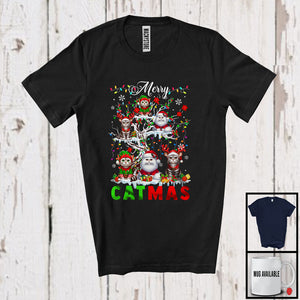 MacnyStore - Merry Catmas; Humorous Christmas Reindeer Elf Santa Cat On Christmas Tree; X-mas Animal Lover T-Shirt