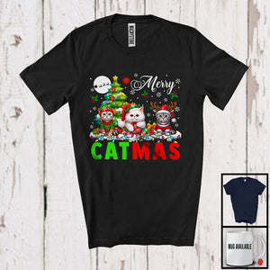 MacnyStore - Merry Catmas; Humorous Christmas Reindeer Elf Santa Cat Owner Lover; X-mas Animal Lover T-Shirt