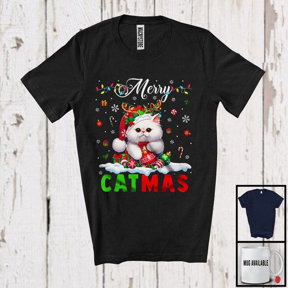 MacnyStore - Merry Catmas; Humorous Christmas Reindeer Santa Cat; Matching X-mas Animal Lover T-Shirt