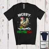 MacnyStore - Merry Chickenmas; Adorable Christmas Santa Chicken; X-mas Lights Snowing Farm Farmer T-Shirt