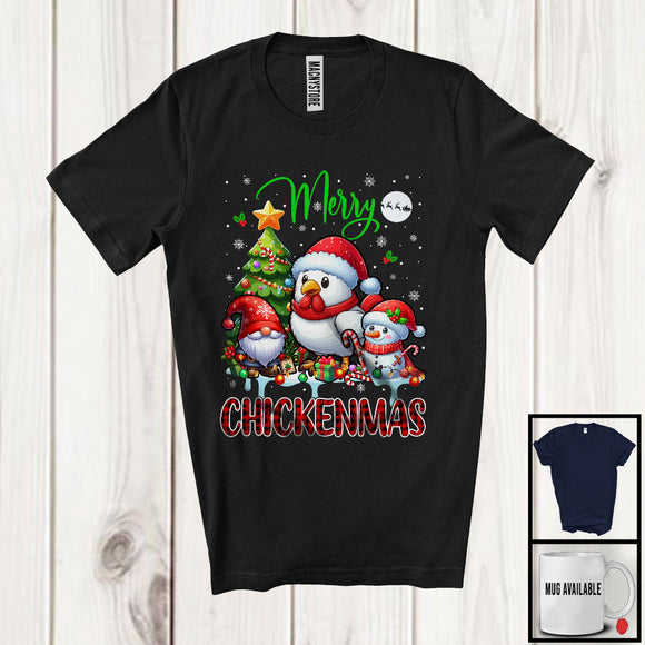 MacnyStore - Merry Chickenmas; Amazing Christmas Tree Pajama Santa Chicken; Plaid Snowman Gnome Farmer T-Shirt