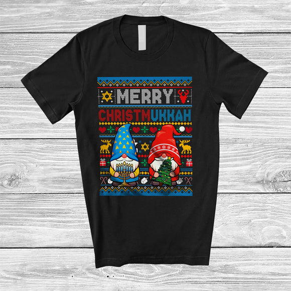 MacnyStore - Merry Chrismukkah; Adorable Christmas Tree Hanukkah Two Gnomes Menorah; Sweater Family T-Shirt