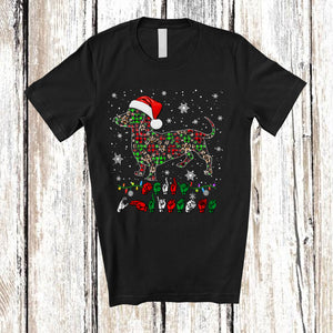 MacnyStore - Merry Christmas ASL; Adorable X-mas Dachshund Shape Plaid Paws; Sign Language Family T-Shirt