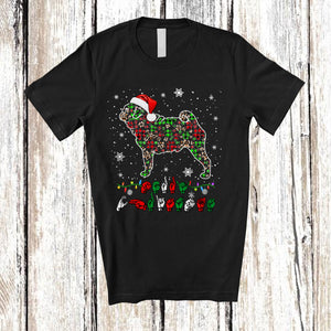 MacnyStore - Merry Christmas ASL; Adorable X-mas Pug Shape Plaid Paws; Sign Language Family T-Shirt