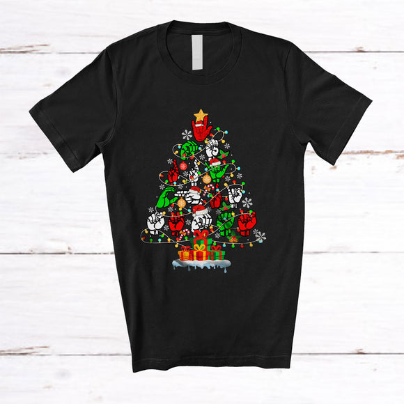 MacnyStore - Merry Christmas ASL; Awesome X-mas Tree Lights Hand Sign Language; Pajamas Family T-Shirt