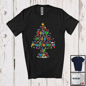 MacnyStore - Merry Christmas ASL; Colorful X-mas Lights Tree Hand Sign Language; Family Group T-Shirt