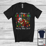 MacnyStore - Merry Christmas And Happy New Year; Colorful X-mas Tree Plaid Lazy Sleeping Santa Sloth; Animal T-Shirt