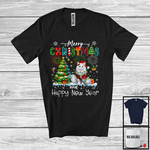 MacnyStore - Merry Christmas And Happy New Year; Colorful X-mas Tree Plaid Santa Cat; Animal Lover T-Shirt