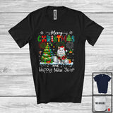 MacnyStore - Merry Christmas And Happy New Year; Colorful X-mas Tree Plaid Santa Cat; Animal Lover T-Shirt