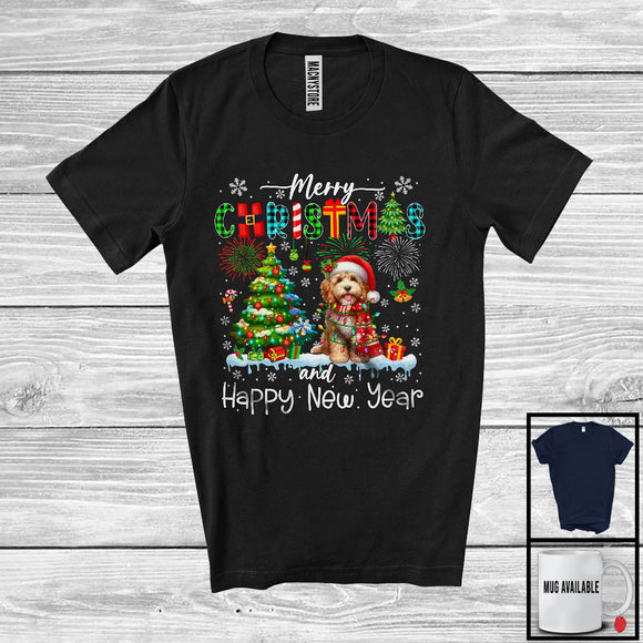 MacnyStore - Merry Christmas And Happy New Year; Colorful X-mas Tree Plaid Santa Cockapoo; Animal Lover T-Shirt