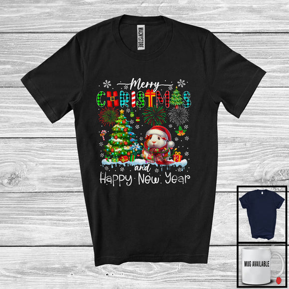 MacnyStore - Merry Christmas And Happy New Year; Colorful X-mas Tree Plaid Santa Guinea Pig; Animal Lover T-Shirt