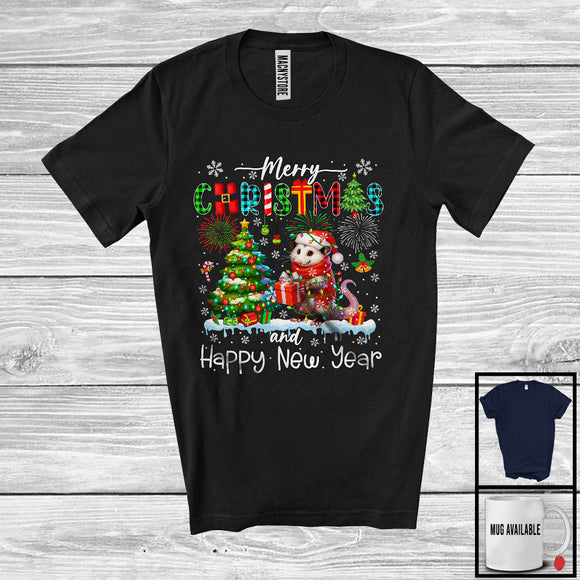 MacnyStore - Merry Christmas And Happy New Year; Colorful X-mas Tree Plaid Santa Opossum; Animal Lover T-Shirt