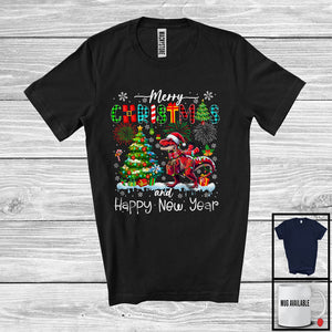 MacnyStore - Merry Christmas And Happy New Year; Colorful X-mas Tree Plaid Santa T-Rex; Animal Lover T-Shirt