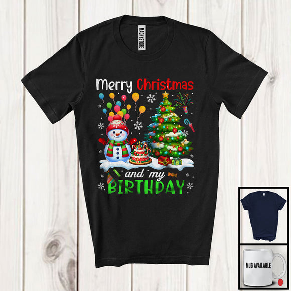 MacnyStore - Merry Christmas And My Birthday; Adorable X-mas Tree Snowman Lover; Snowing Around T-Shirt