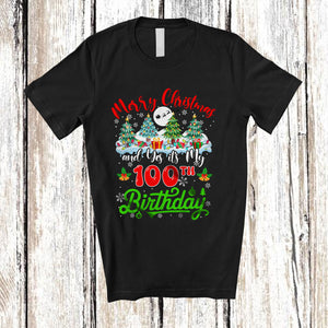 MacnyStore - Merry Christmas And Yes It's My 100th Birthday; Amazing X-mas Tree Lights; Snowing Family T-Shirt