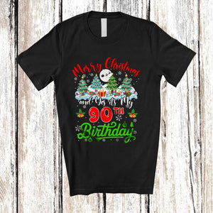 MacnyStore - Merry Christmas And Yes It's My 90th Birthday; Amazing X-mas Tree Lights; Snowing Family T-Shirt