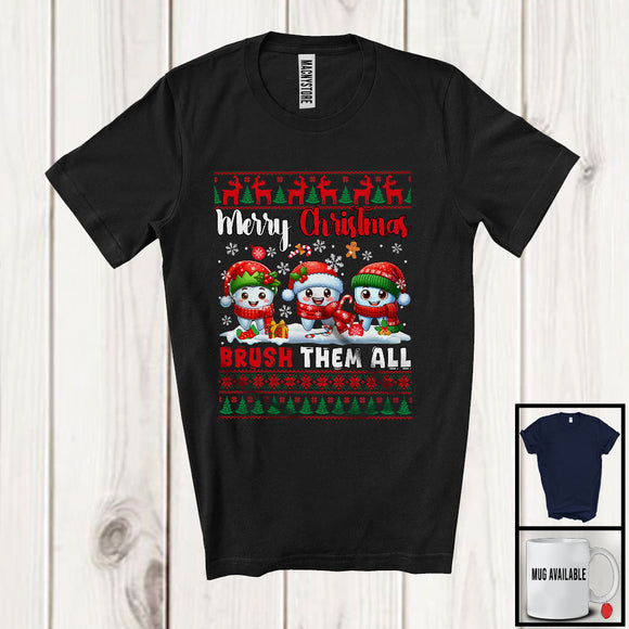 MacnyStore - Merry Christmas Brush Them All; Adorable Sweater Three Teeth Tooth; Dental Assistant Dentist T-Shirt