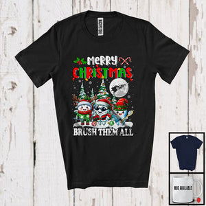 MacnyStore - Merry Christmas Brush Them All; Joyful X-mas Tree Santa Teeth Tooth; Dental Dentist Group T-Shirt