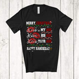 MacnyStore - Merry Christmas Kiss Ass Happy Hanukkah; Sarcastic X-mas Lights Menorah; Adult Naughty T-Shirt