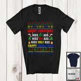 MacnyStore - Merry Christmas Kiss My Ass His Ass; Sarcastic Hanukkah Sweater Santa Dreidel; Snowing T-Shirt